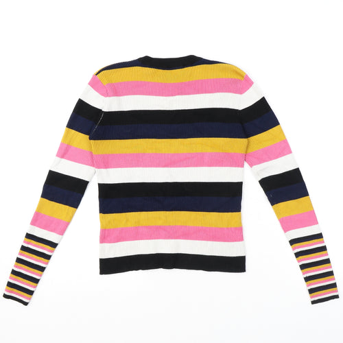 Zara Womens Multicoloured Round Neck Striped Viscose Pullover Jumper Size M