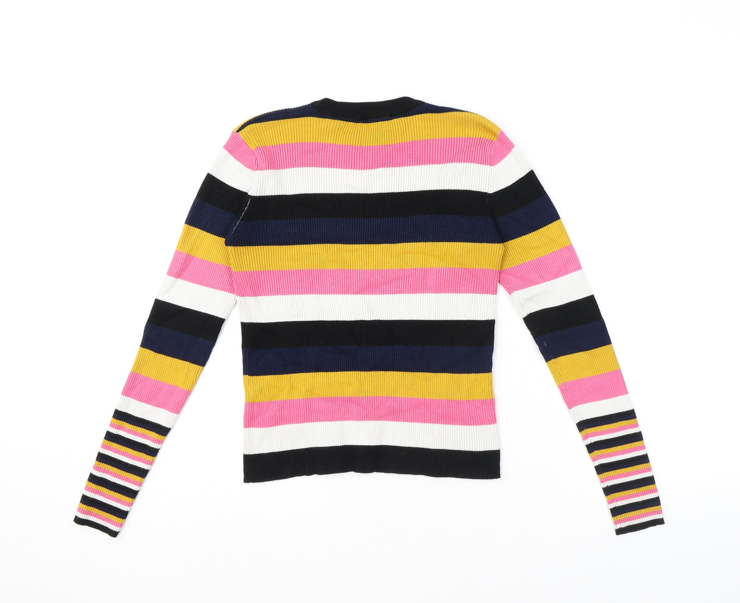 Zara Womens Multicoloured Round Neck Striped Viscose Pullover Jumper Size M