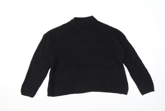 Bershka Womens Black Mock Neck Cotton Pullover Jumper Size S