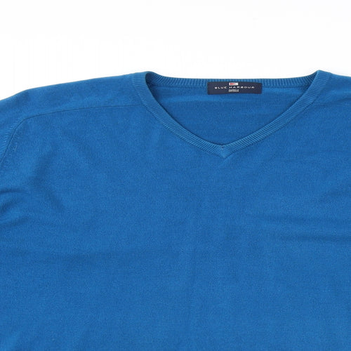 Blue Harbour Mens Blue V-Neck Acrylic Pullover Jumper Size XL Long Sleeve