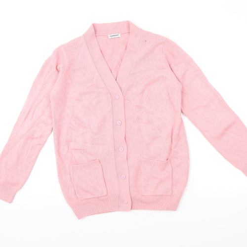 Damart Womens Pink V-Neck Acrylic Cardigan Jumper Size 10 - Size 10-12