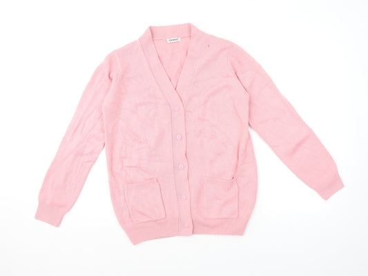 Damart Womens Pink V-Neck Acrylic Cardigan Jumper Size 10 - Size 10-12