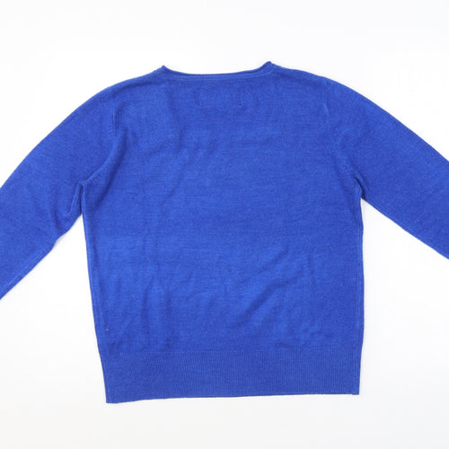 Maine Womens Blue Square Neck Acrylic Pullover Jumper Size 12
