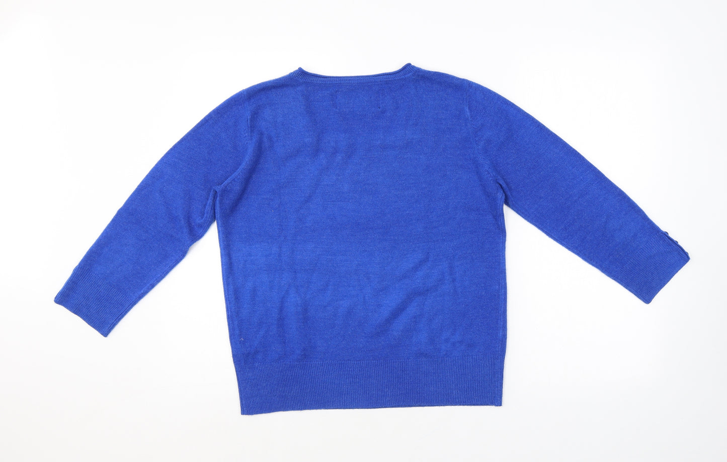 Maine Womens Blue Square Neck Acrylic Pullover Jumper Size 12