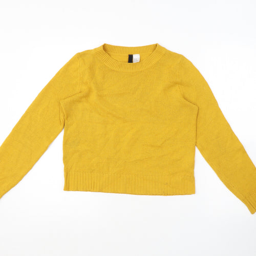 H&M Womens Yellow Round Neck Acrylic Pullover Jumper Size XS