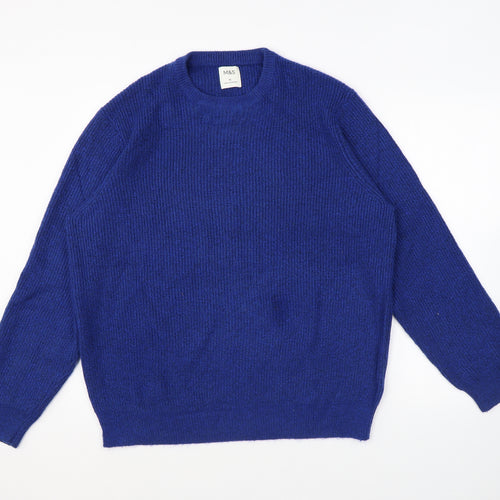 Marks and Spencer Mens Blue Crew Neck Polyamide Pullover Jumper Size XL Long Sleeve