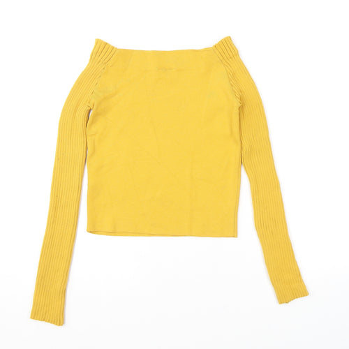 Topshop Womens Yellow Boat Neck Polyamide Pullover Jumper Size 10
