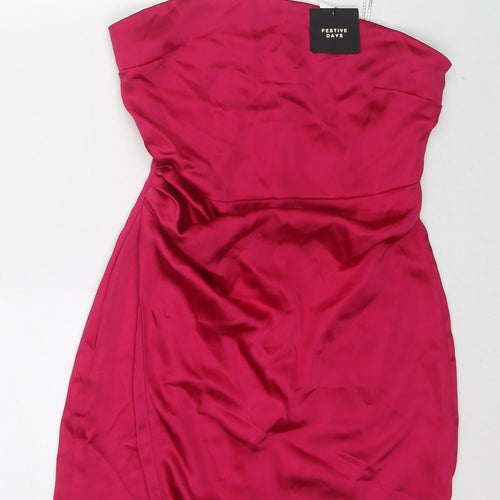 Zara Womens Pink Polyester Slip Dress Size S Square Neck Zip
