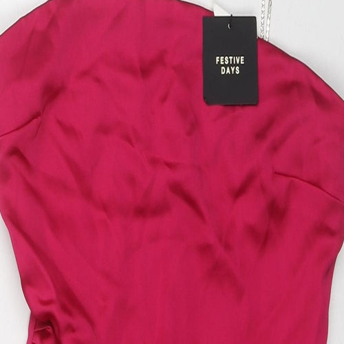 Zara Womens Pink Polyester Slip Dress Size S Square Neck Zip