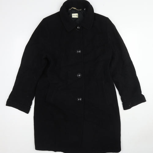 Viyella Womens Black Overcoat Coat Size 14 Button