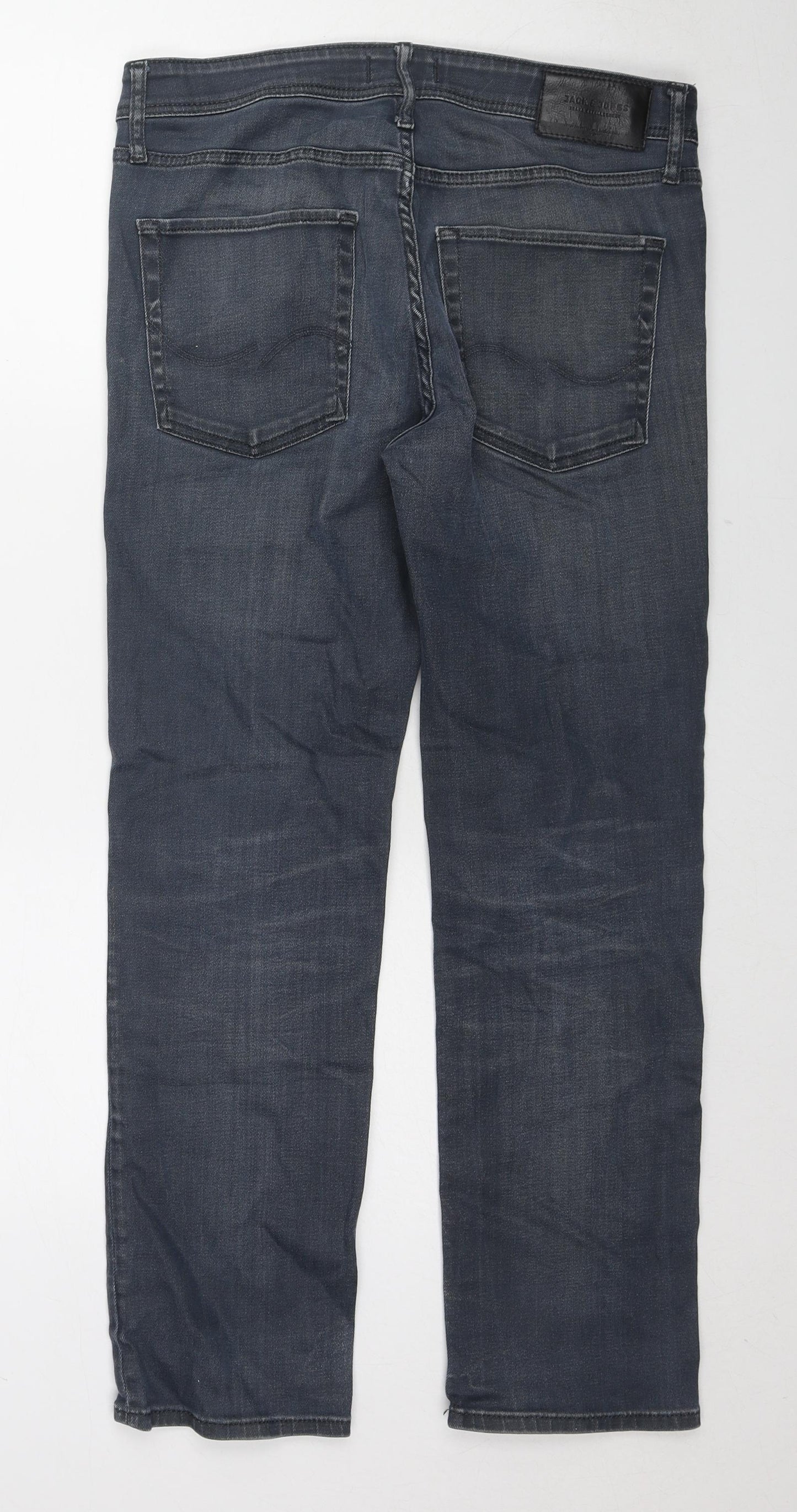 JACK & JONES Mens Black Cotton Straight Jeans Size 32 in L30 in Regular Zip