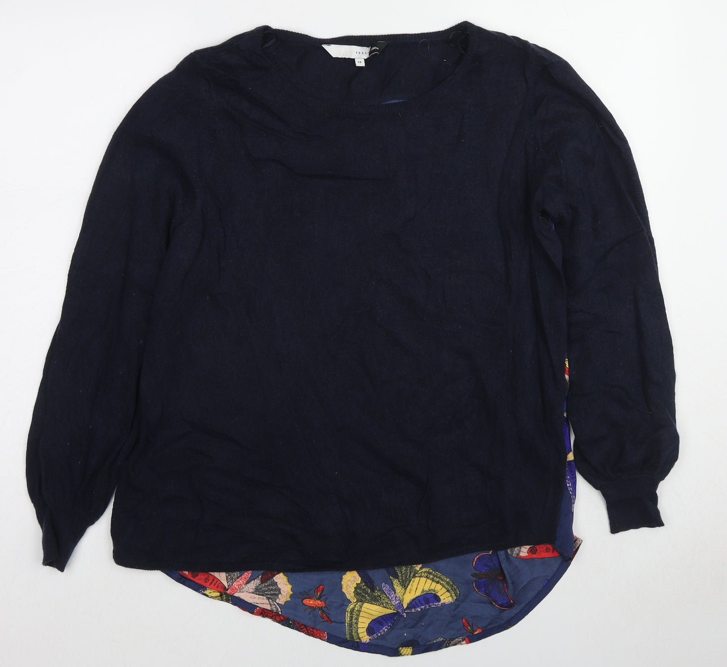 Debenhams Womens Blue Round Neck Geometric Cotton Pullover Jumper Size 16 - Butterfly pattern