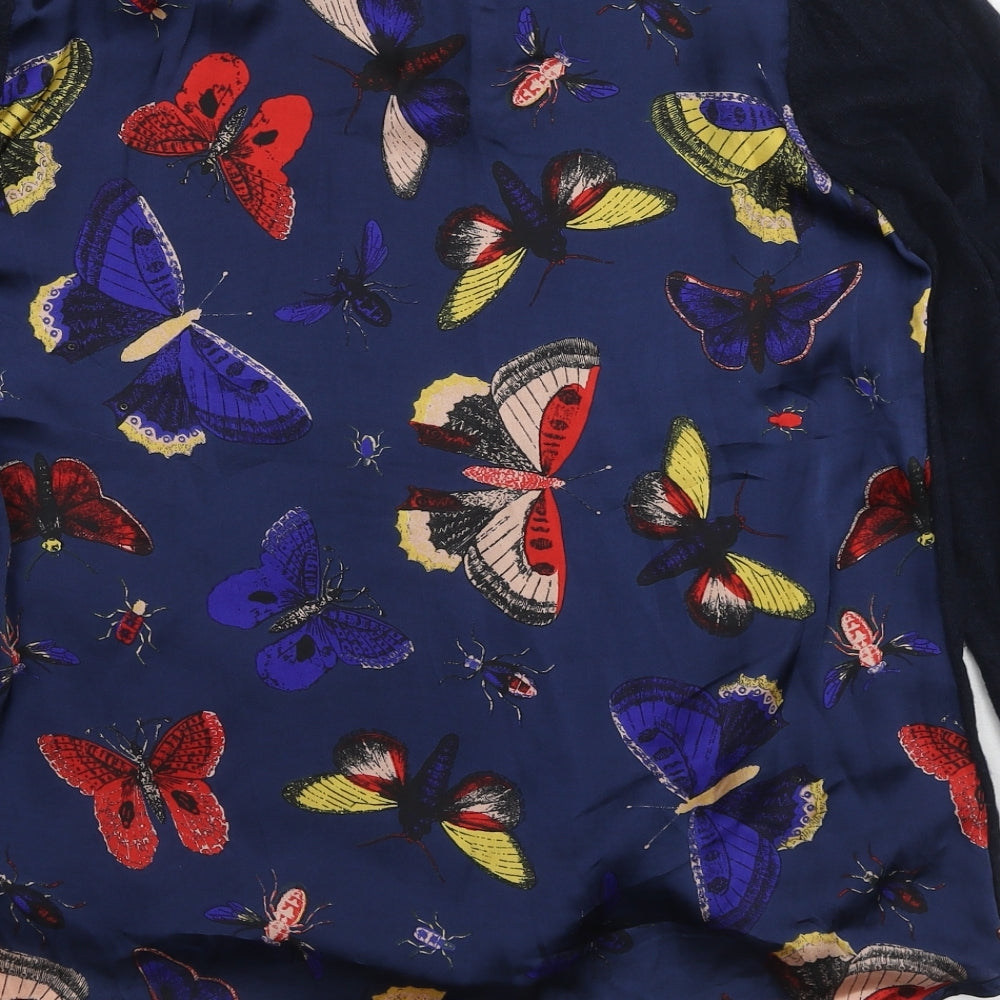 Debenhams Womens Blue Round Neck Geometric Cotton Pullover Jumper Size 16 - Butterfly pattern