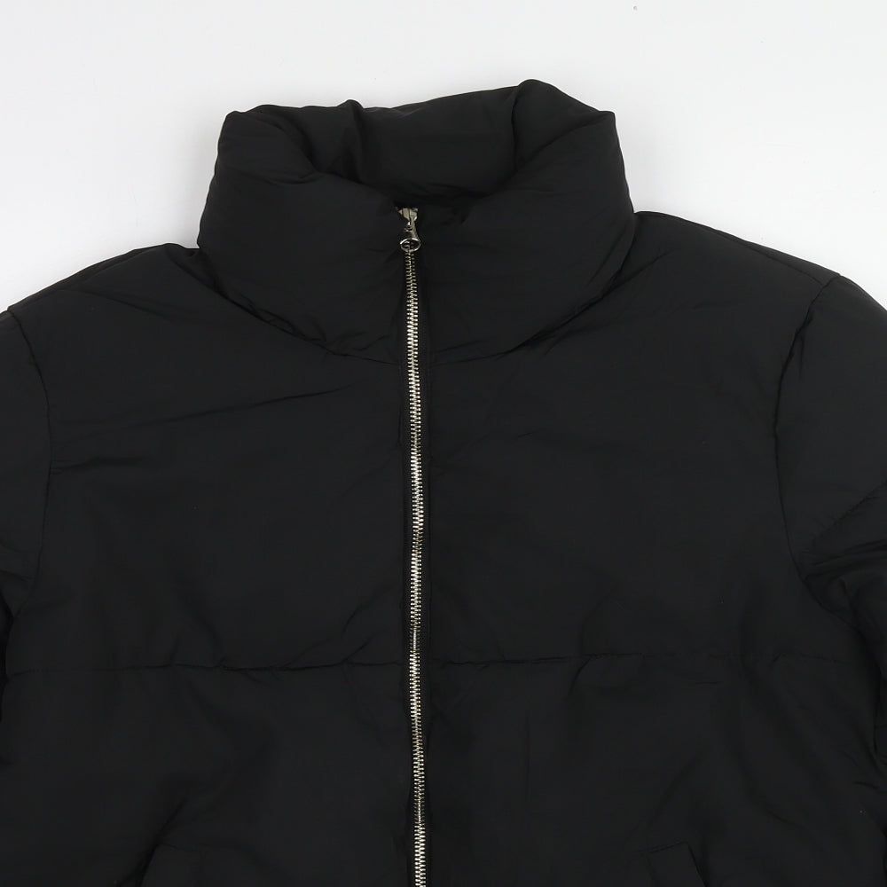 Jacqueline de Yong Womens Black Herringbone Puffer Jacket Jacket Size L Zip
