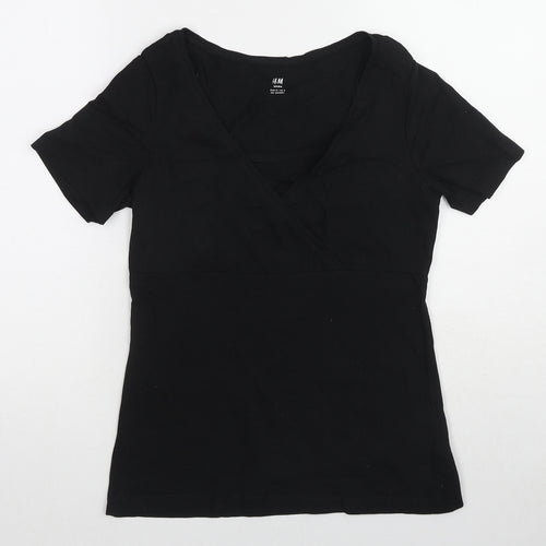 H&M Womens Black Cotton Basic T-Shirt Size S V-Neck
