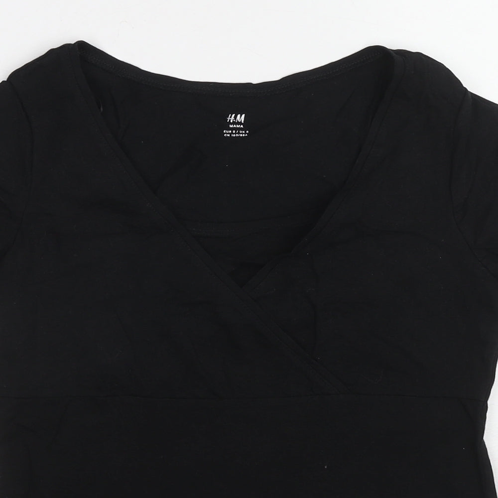 H&M Womens Black Cotton Basic T-Shirt Size S V-Neck