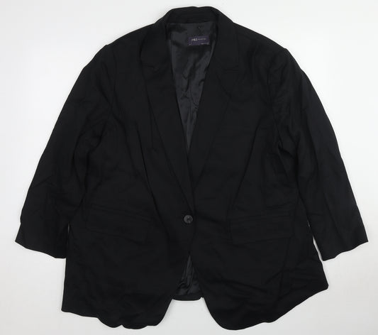 Marks and Spencer Womens Black Herringbone Lyocell Trouser Suit Blazer Size 22 - Slits On Sleeve