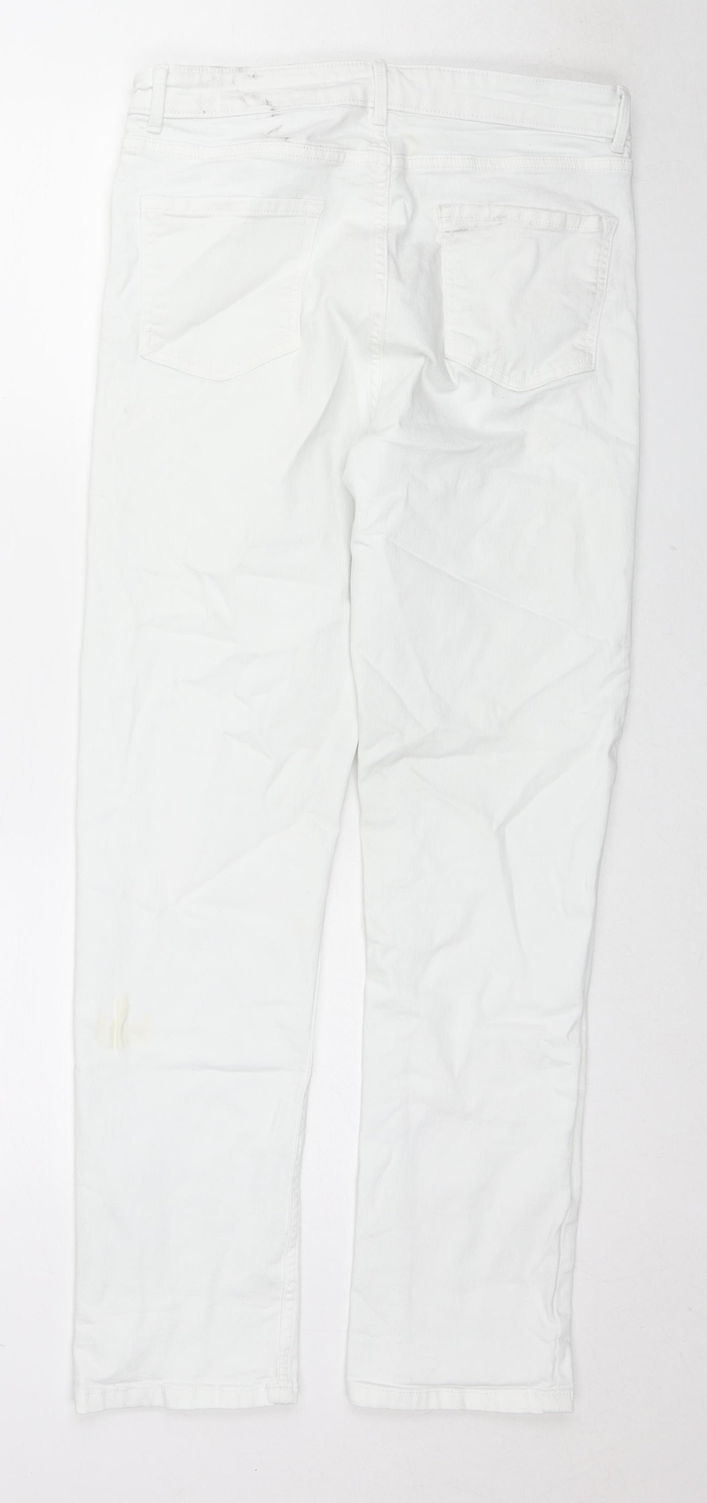 Marks and Spencer Womens White Cotton Straight Jeans Size 14 L29 in Regular Zip