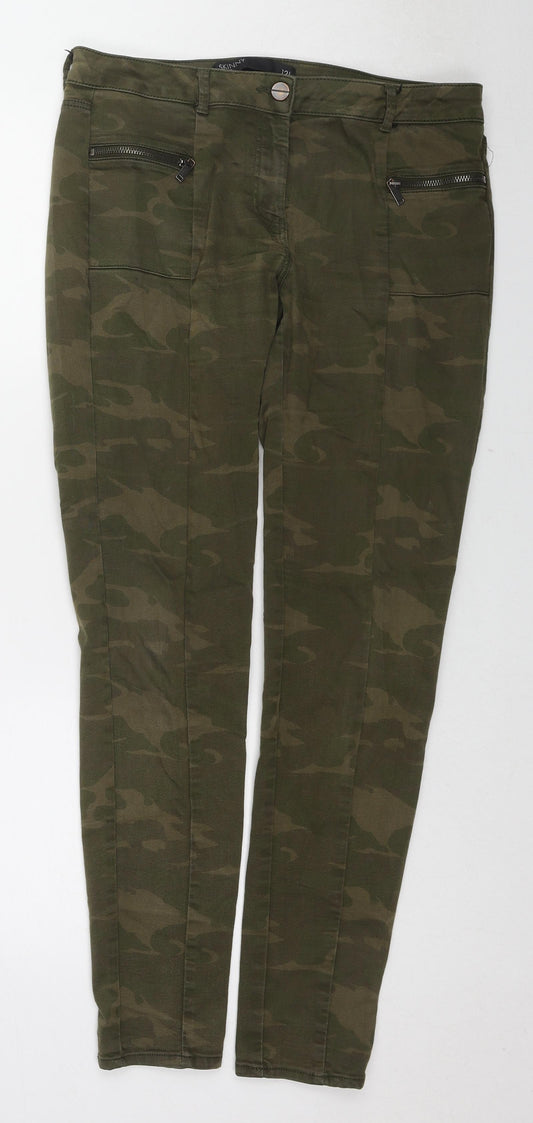 NEXT Womens Green Camouflage Cotton Skinny Jeans Size 12 L30 in Regular Zip