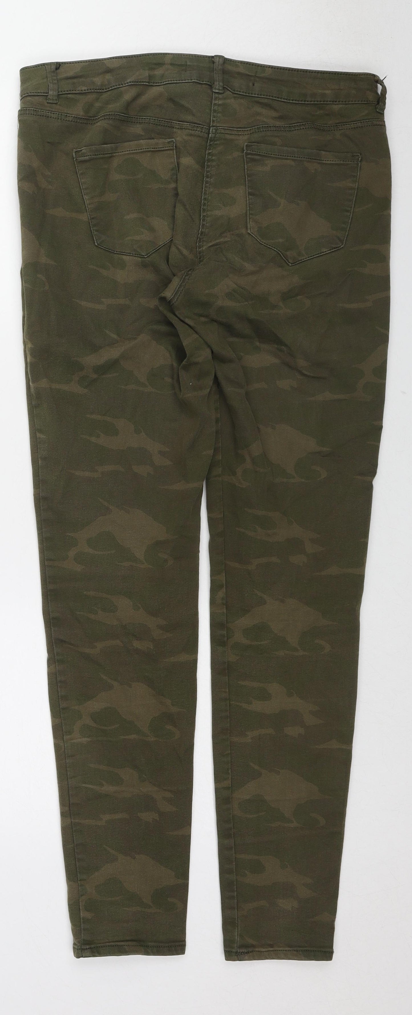 NEXT Womens Green Camouflage Cotton Skinny Jeans Size 12 L30 in Regular Zip