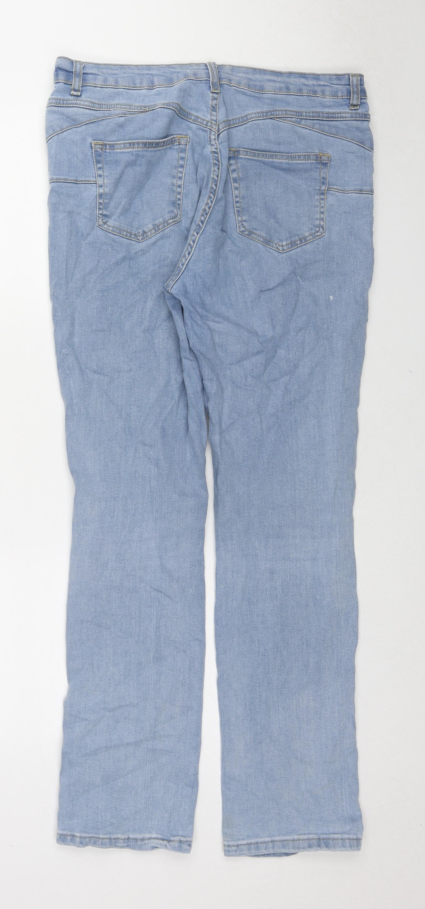 Wallis Womens Blue Cotton Straight Jeans Size 12 L29 in Regular Zip