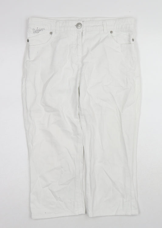 Marks and Spencer Womens White Cotton Cropped Jeans Size 12 L20 in Regular Zip