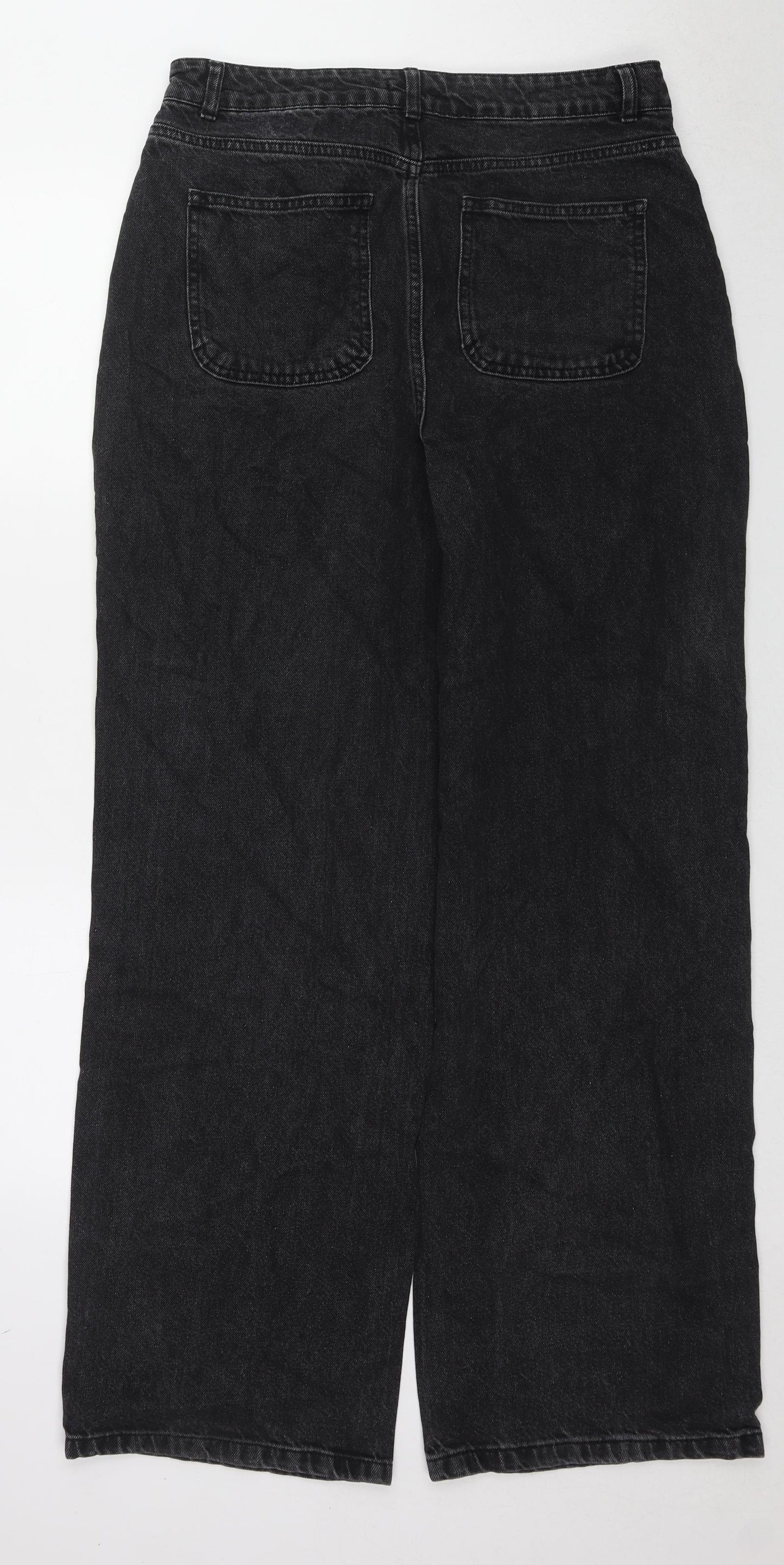 Boohoo Womens Black Cotton Wide-Leg Jeans Size 14 L31 in Regular Zip