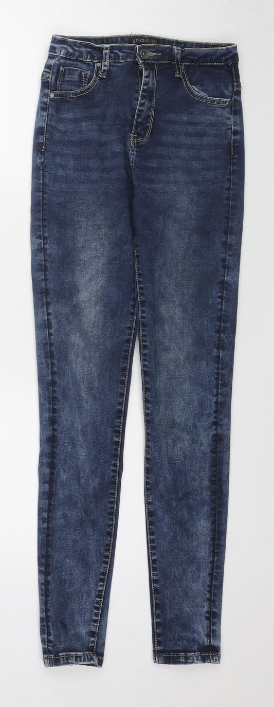 Studio Womens Blue Cotton Skinny Jeans Size 10 L28 in Regular Zip