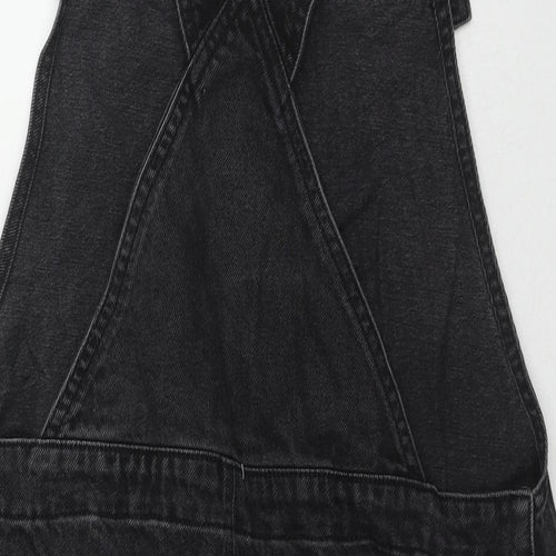 Topshop Womens Black Cotton Pinafore/Dungaree Dress Size 14 Square Neck Button