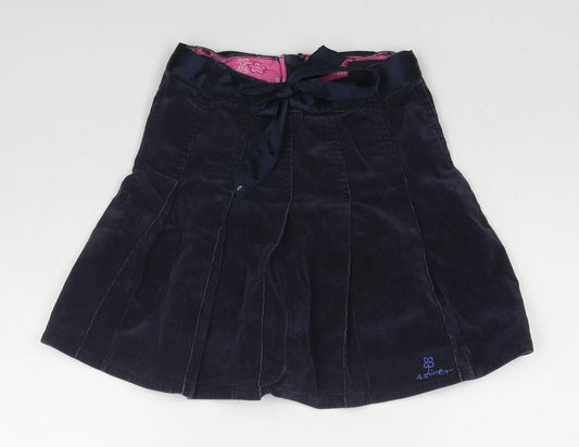 s.Oliver Girls Blue Cotton Pleated Skirt Size 8-9 Years Regular Zip