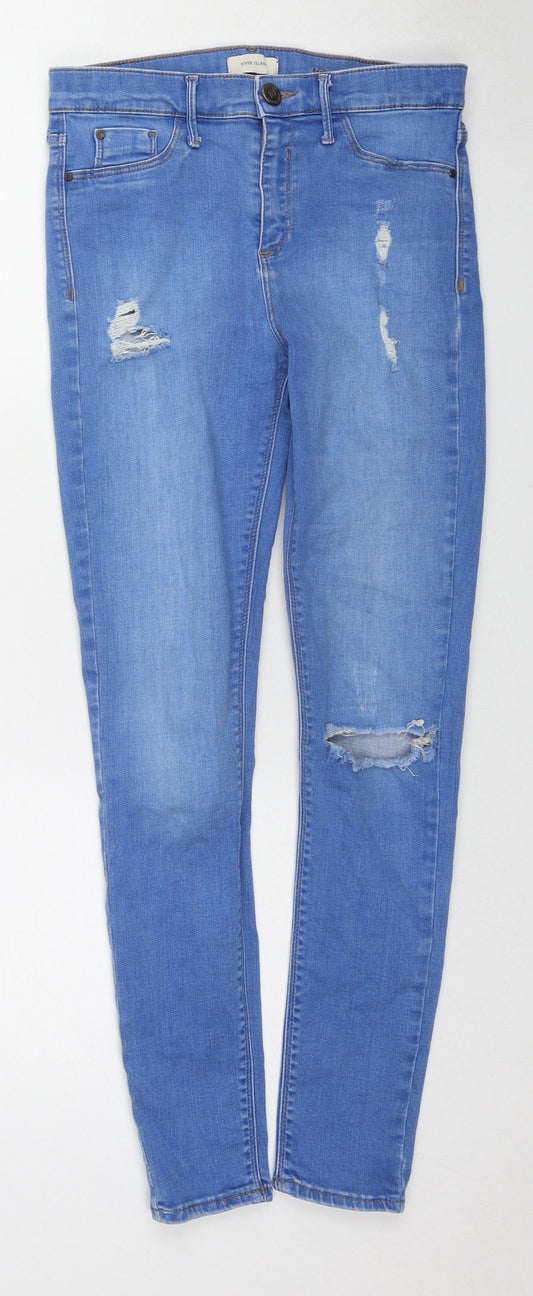 River Island Womens Blue Cotton Skinny Jeans Size 12 L27 in Regular Zip
