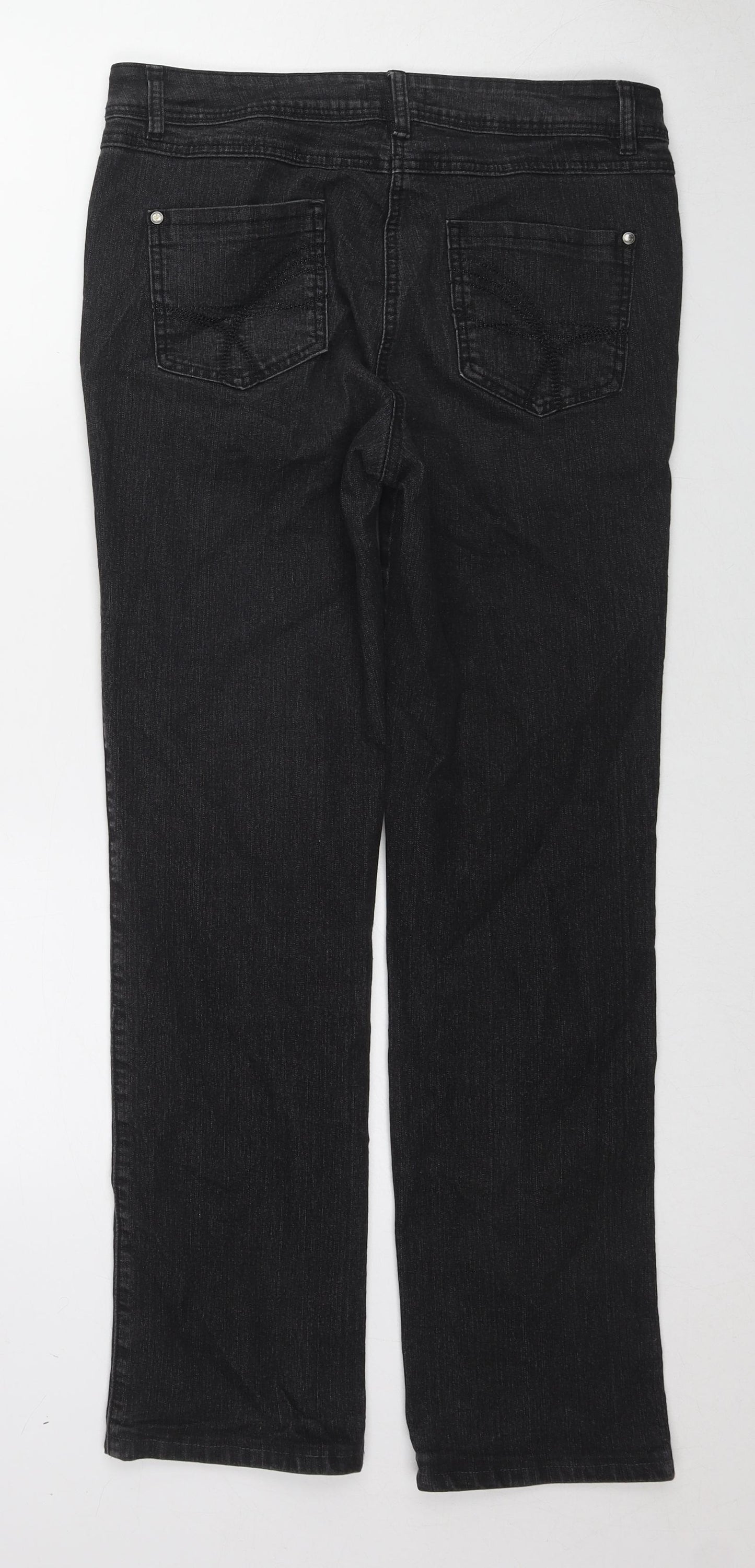 M&Co Womens Black Cotton Straight Jeans Size 12 L29 in Regular Zip