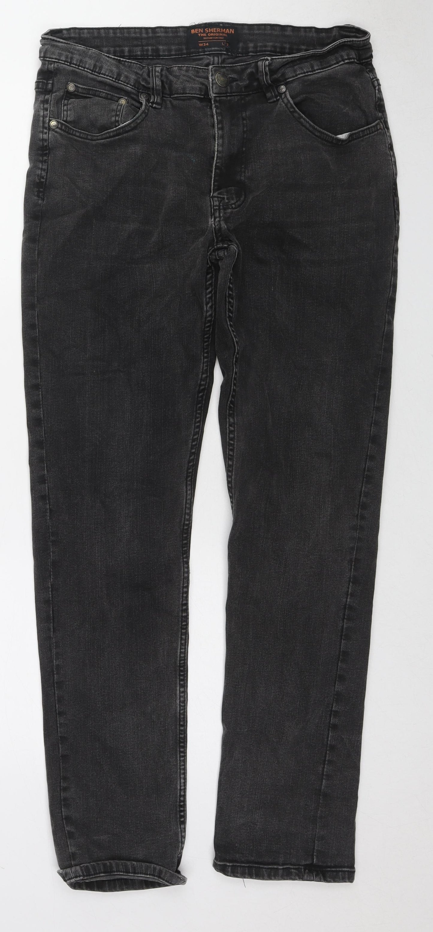 Ben Sherman Mens Grey Cotton Skinny Jeans Size 34 in L32 in Regular Zip