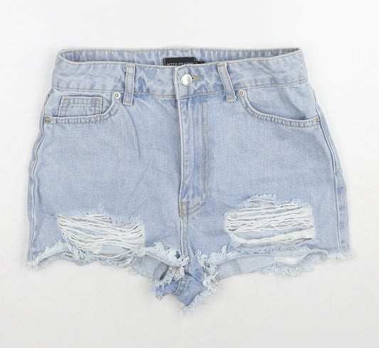 PRETTYLITTLETHING Womens Blue Cotton Cut-Off Shorts Size 6 L3 in Regular Zip - Distressed Look