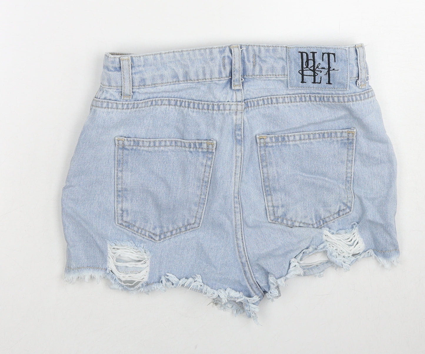 PRETTYLITTLETHING Womens Blue Cotton Cut-Off Shorts Size 6 L3 in Regular Zip - Distressed Look