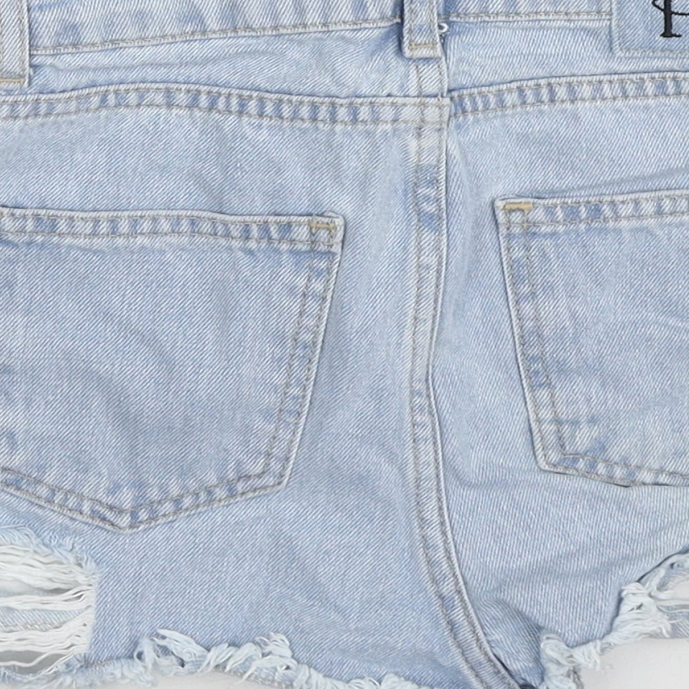 PRETTYLITTLETHING Womens Blue Cotton Cut-Off Shorts Size 6 L3 in Regular Zip - Distressed Look