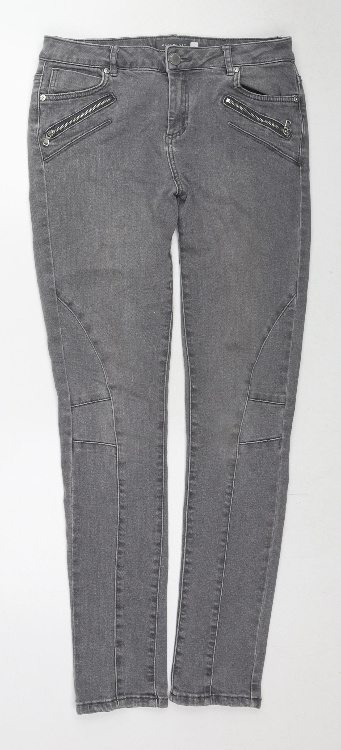 Mint Velvet Womens Grey Cotton Skinny Jeans Size 12 L29 in Regular Zip