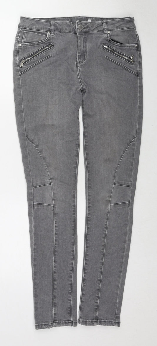 Mint Velvet Womens Grey Cotton Skinny Jeans Size 12 L29 in Regular Zip