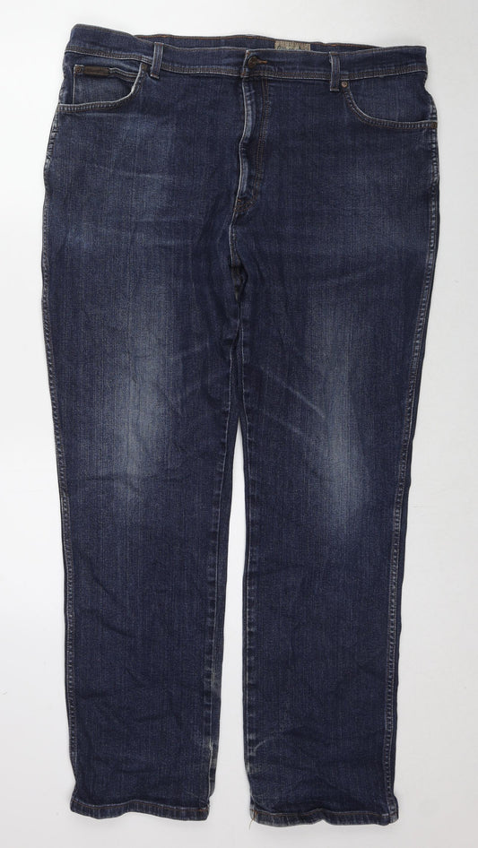 Wrangler Mens Blue Cotton Straight Jeans Size 44 in L34 in Regular Zip