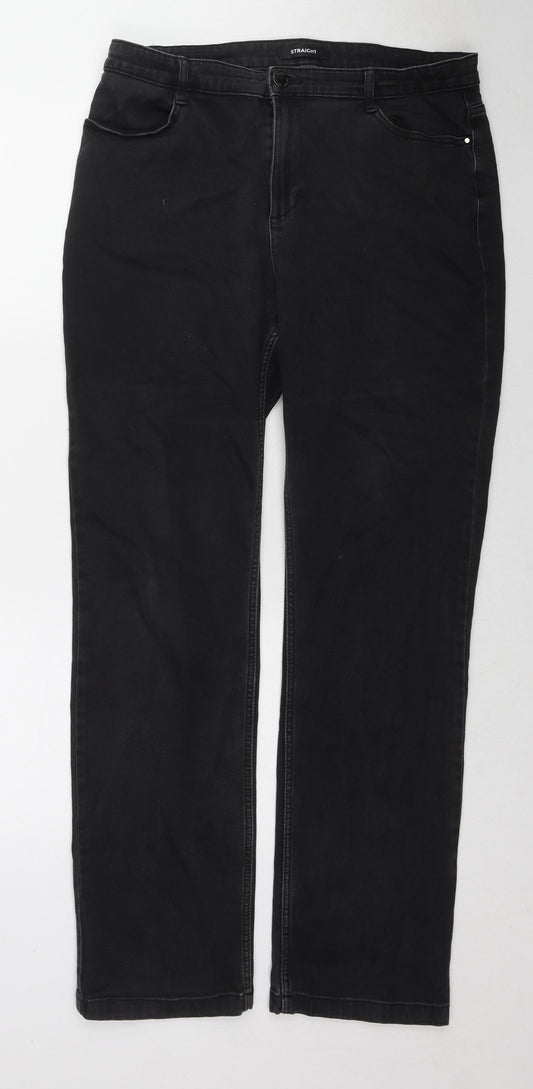 Marks and Spencer Womens Black Cotton Straight Jeans Size 16 L30 in Regular Zip