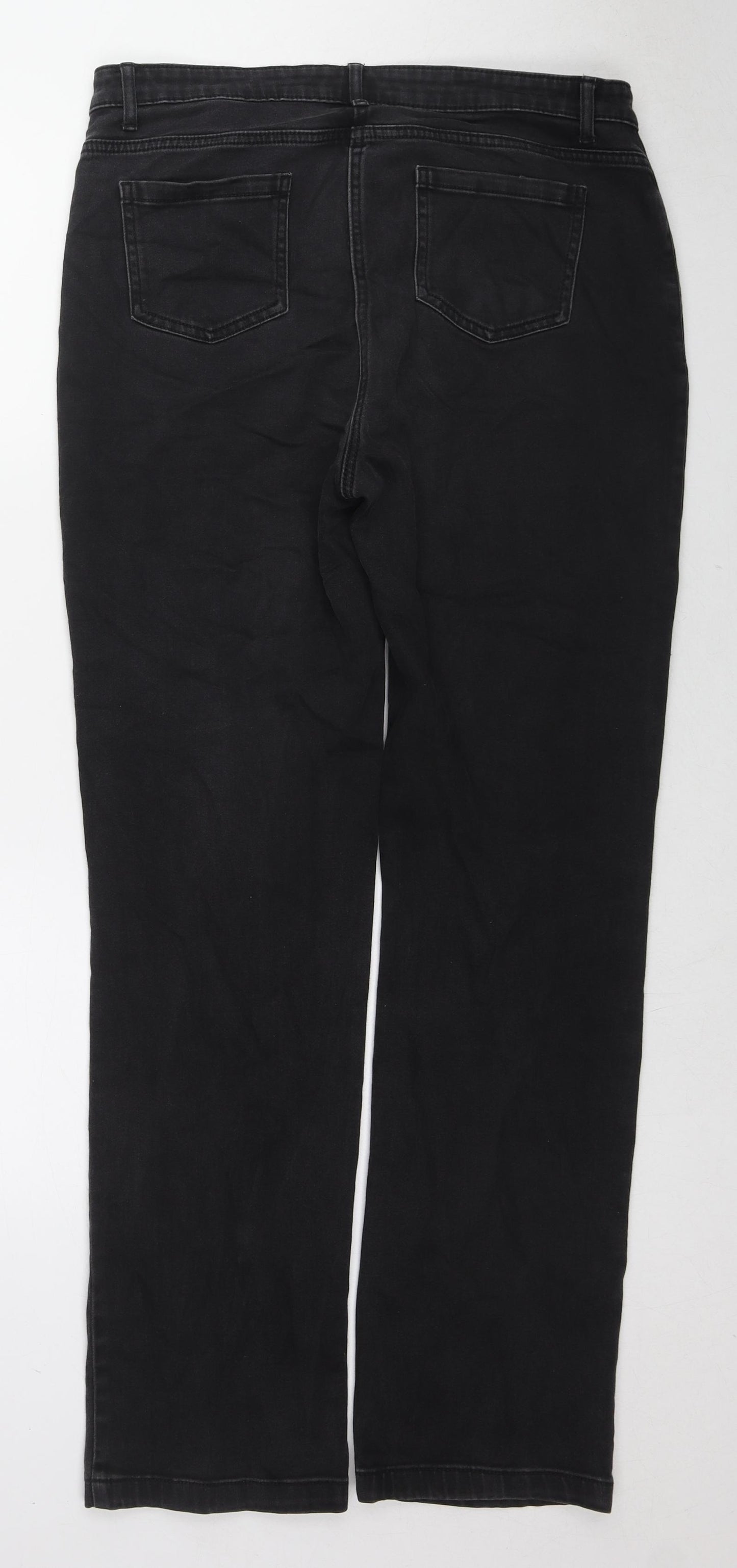 Marks and Spencer Womens Black Cotton Straight Jeans Size 16 L30 in Regular Zip