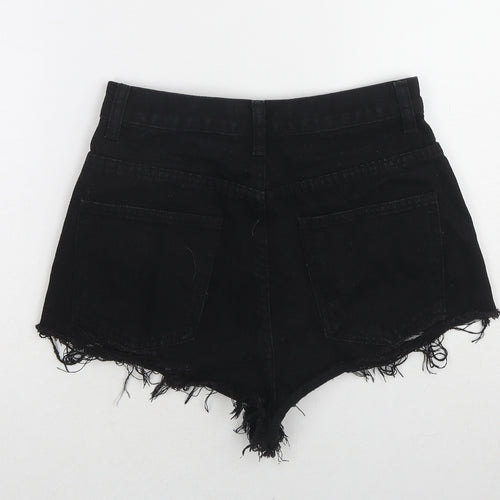 Boohoo Womens Black Cotton Cut-Off Shorts Size 8 L3 in Regular Zip - Distressed Hems