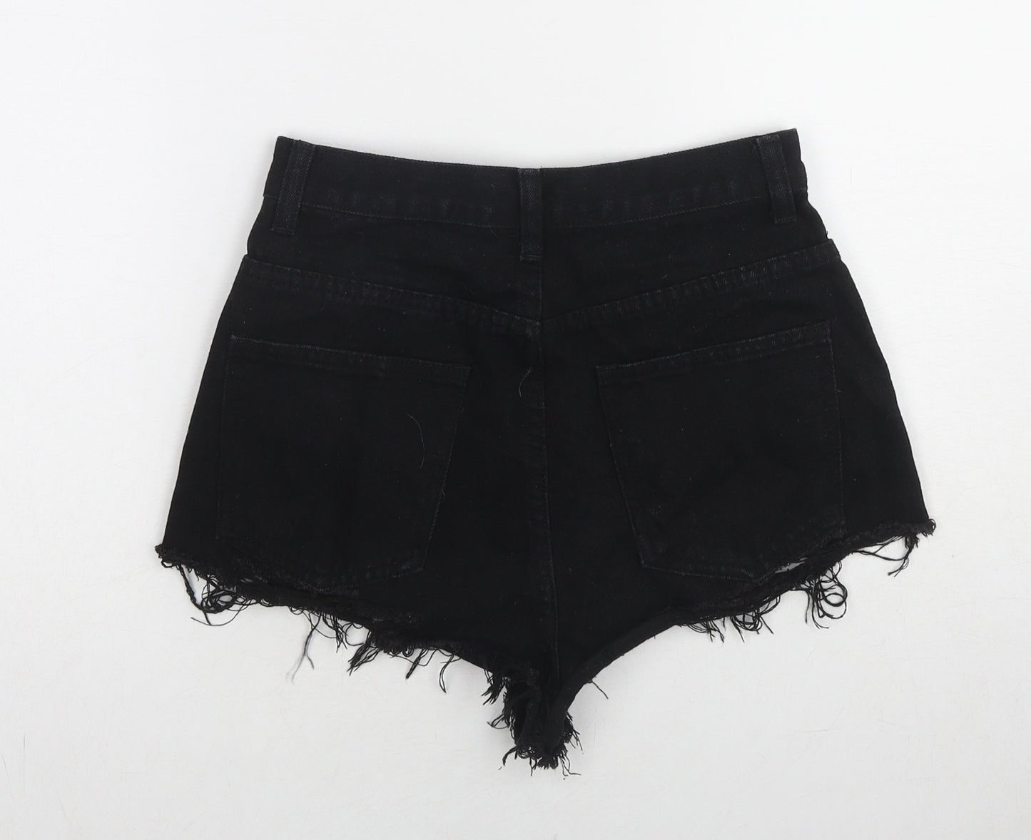 Boohoo Womens Black Cotton Cut-Off Shorts Size 8 L3 in Regular Zip - Distressed Hems