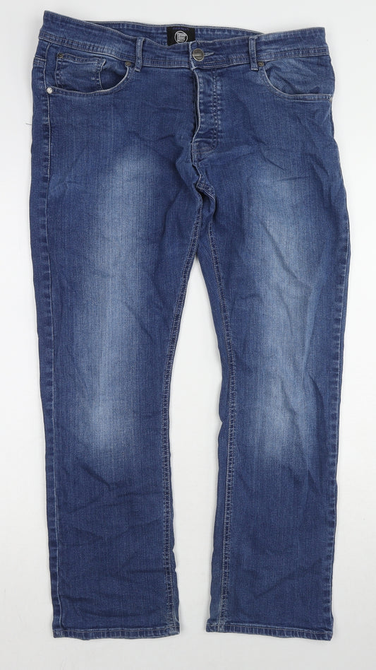 Zeenzo Mens Blue Cotton Straight Jeans Size 36 in L29 in Slim Zip