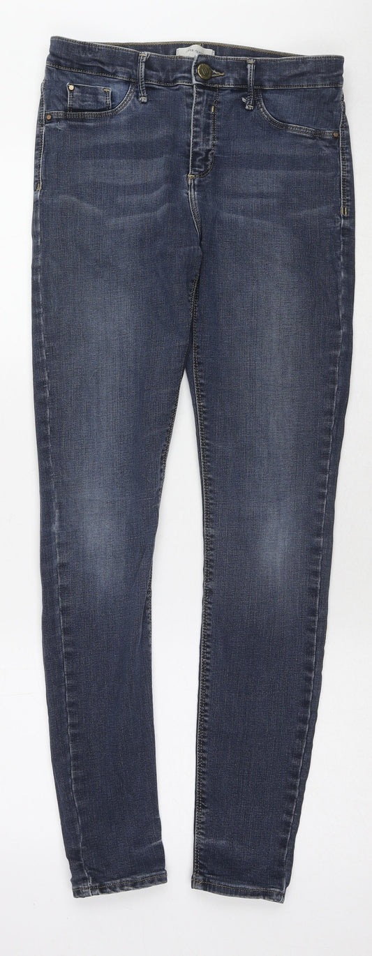 River Island Womens Blue Cotton Skinny Jeans Size 12 L30 in Regular Zip