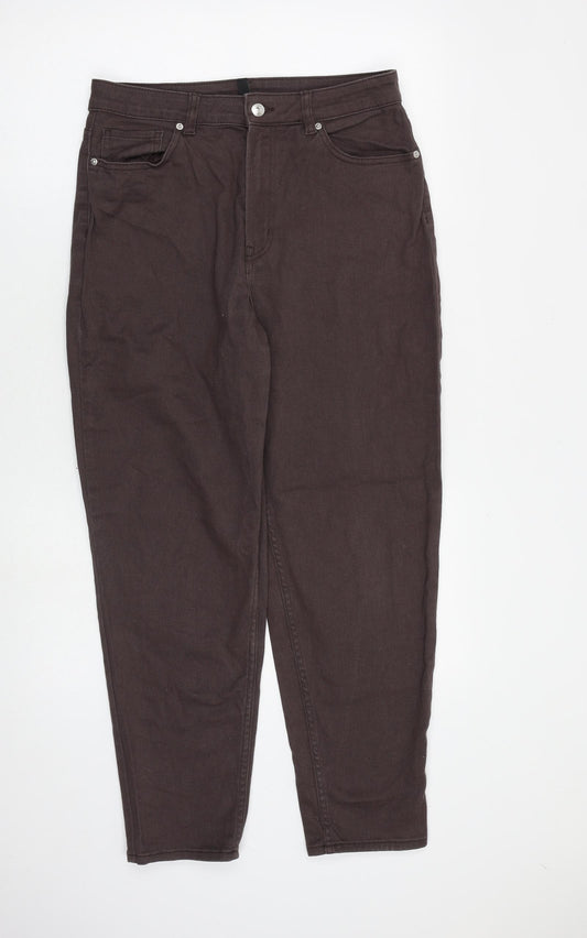 H&M Womens Brown Cotton Tapered Jeans Size 12 L27 in Regular Zip