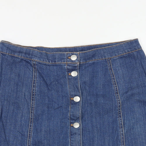 H&M Womens Blue Cotton A-Line Skirt Size 12 Button