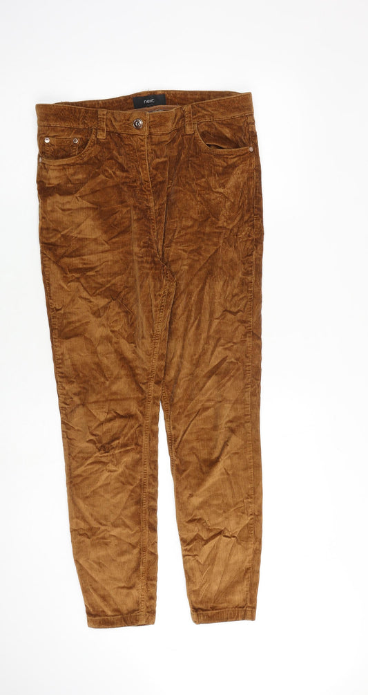 NEXT Womens Brown Cotton Trousers Size 12 L27 in Regular Zip