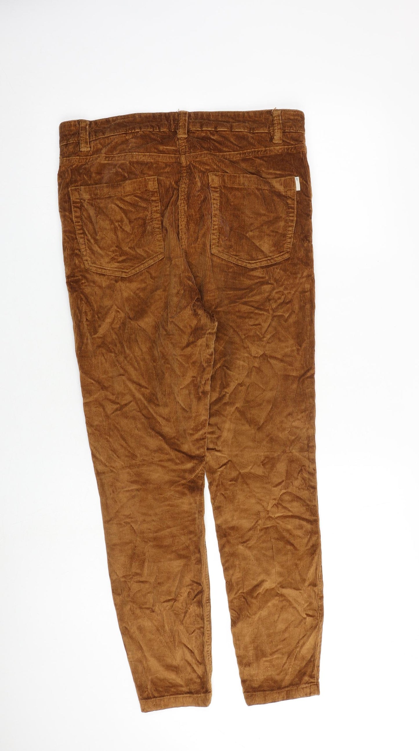 NEXT Womens Brown Cotton Trousers Size 12 L27 in Regular Zip