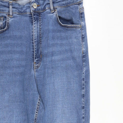 Per Una Womens Blue Cotton Straight Jeans Size 16 L26 in Regular Zip